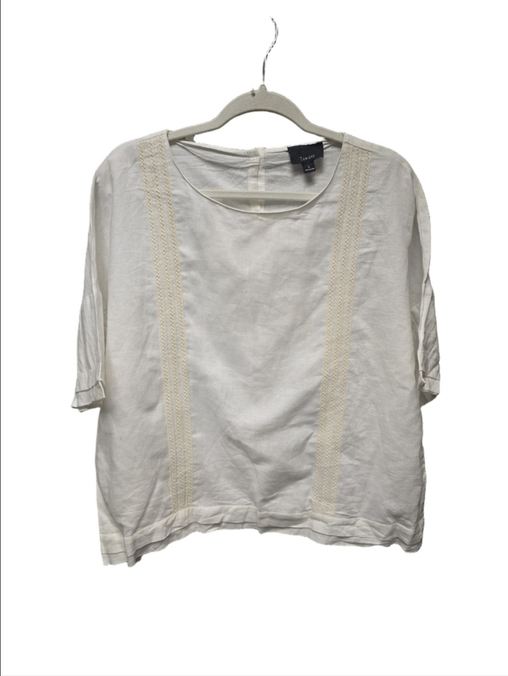 Lumiere Ivory Linen Cotton Blend Blouse With Back Button Closure Sz.L